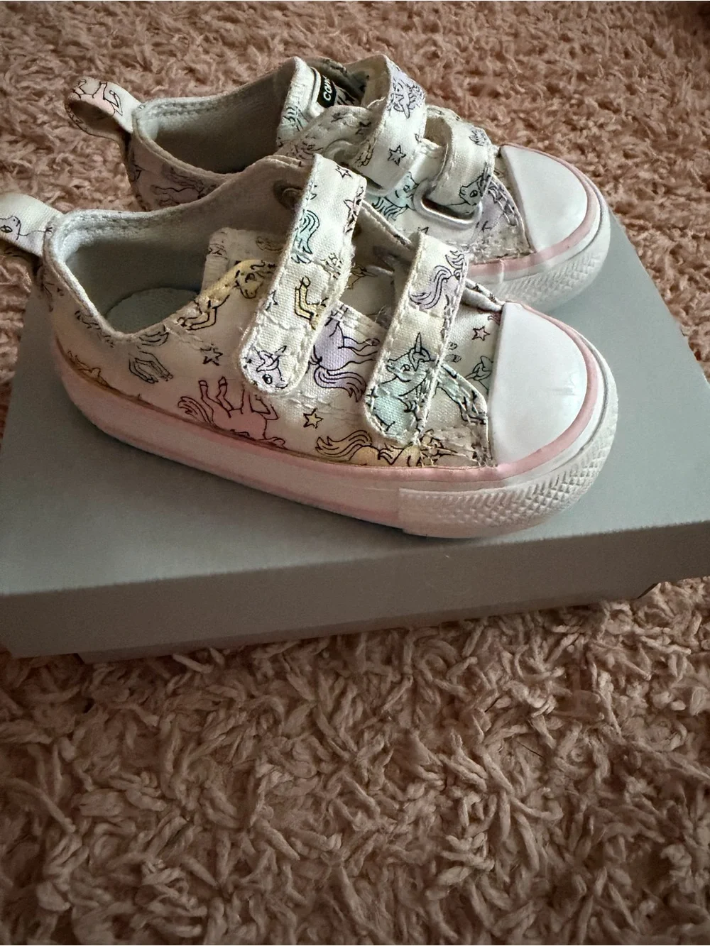 Converse Kids Cream Canvas Sneakers with Pink Trim and Unicorn Print